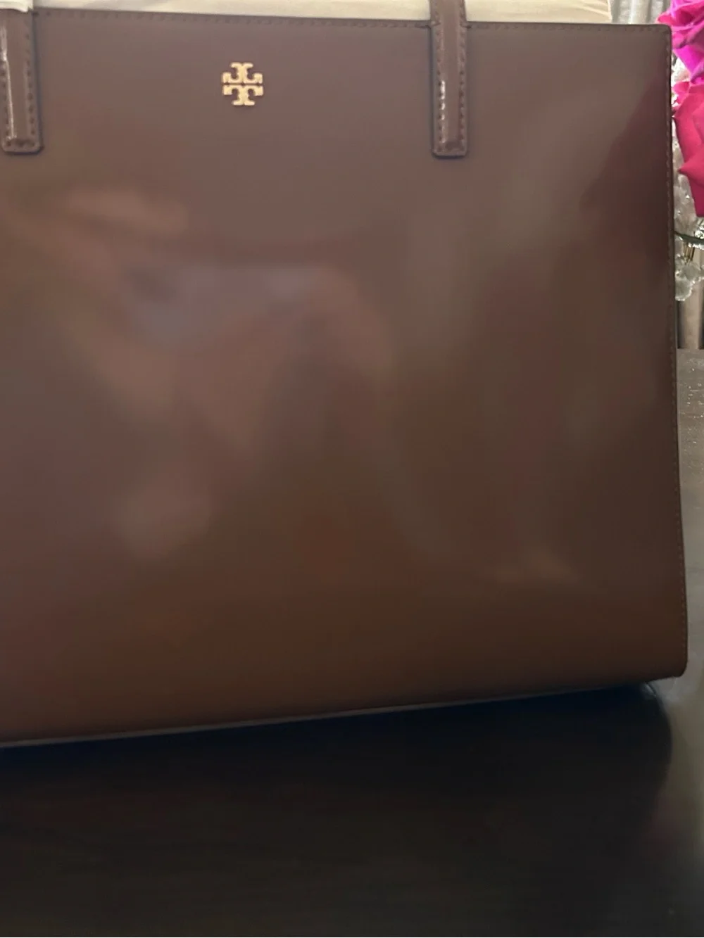 Tory Burch Brown Glossy Logo Tote